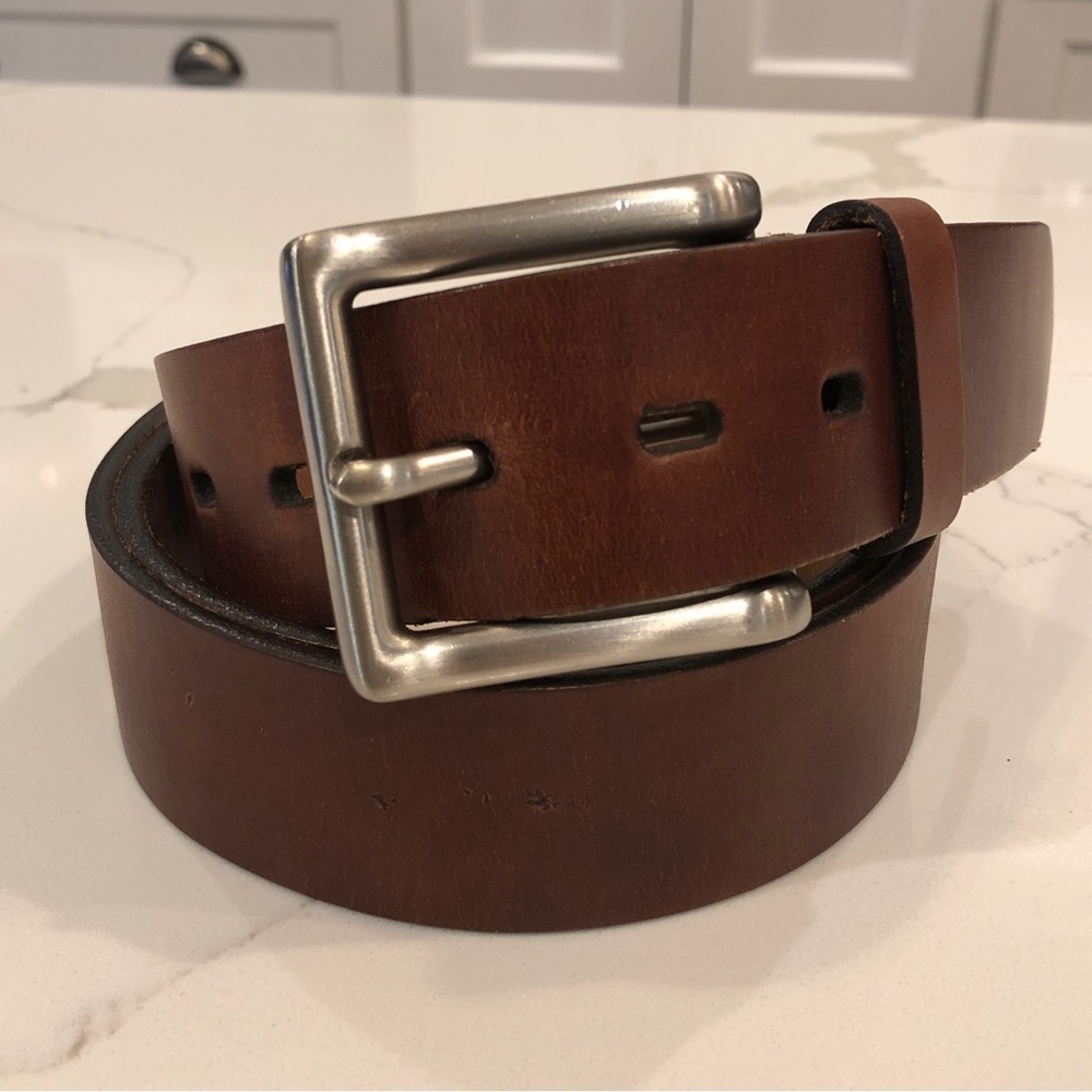 Men’s Chestnut Brown Leather Belt Matte Silver Buckle Made In India Casual Sz 46